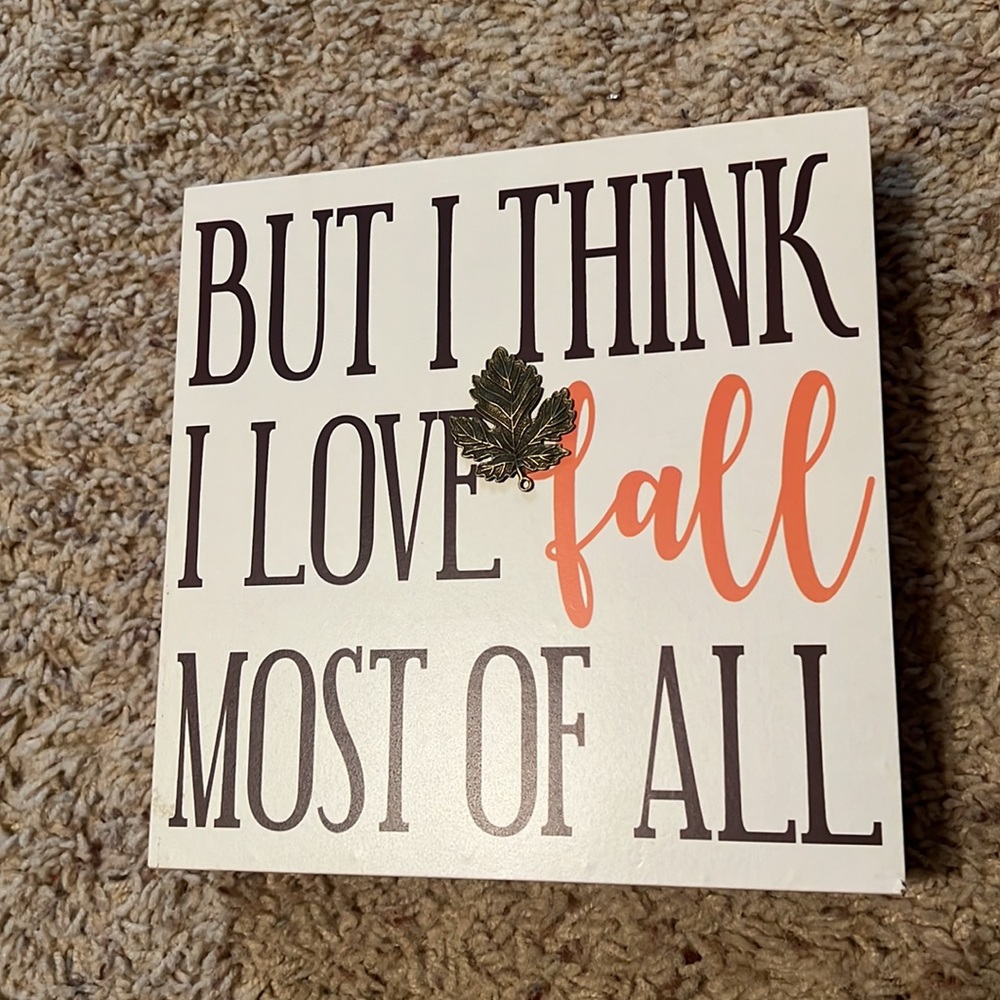 BNWT “But I Think I Love Fall Most of All” plaid autumn/fall tabletop/wall decor